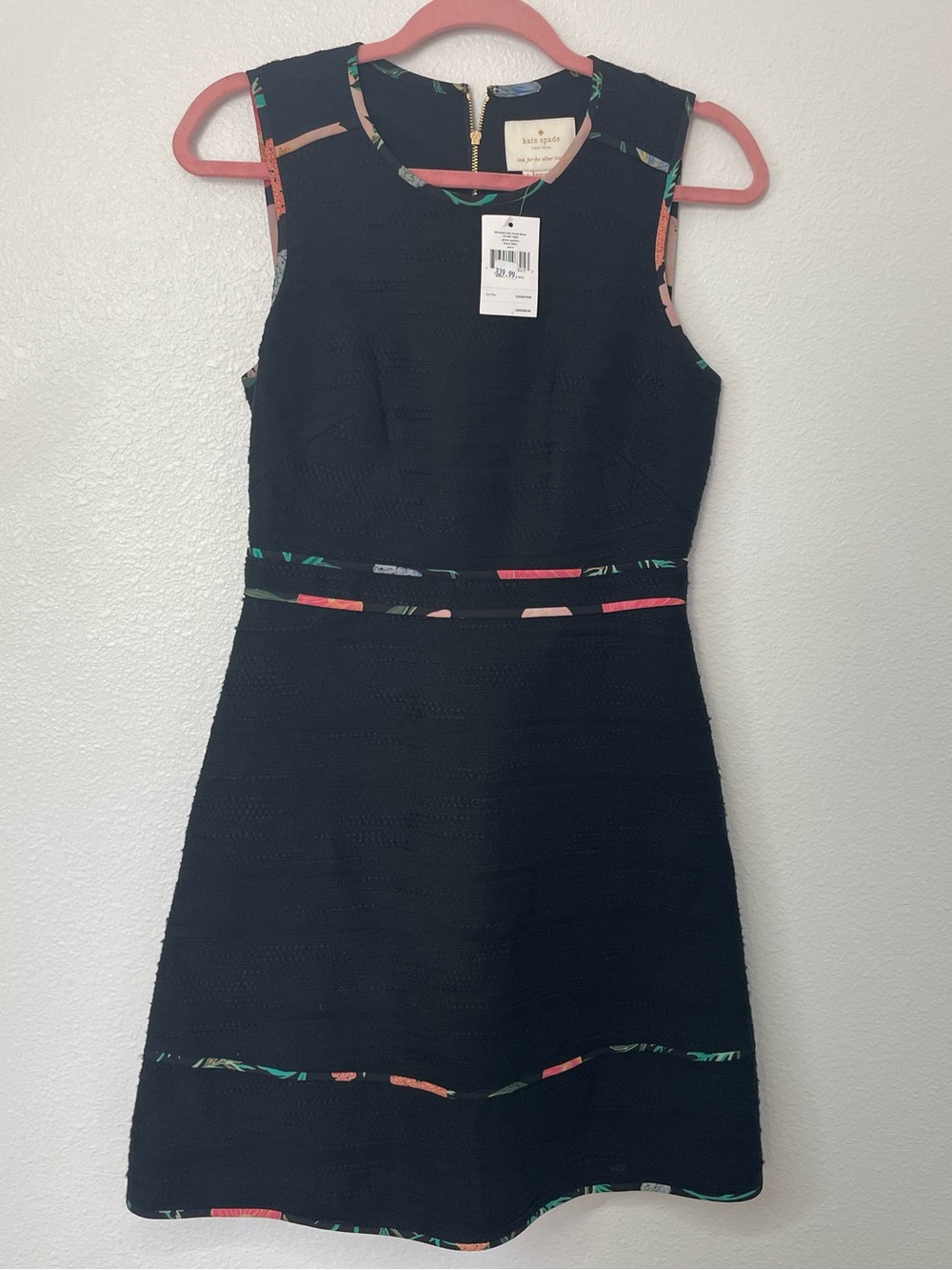Kate Spade Blossom Trim Tweed Dress Black Floral Trim Size 4 NWT